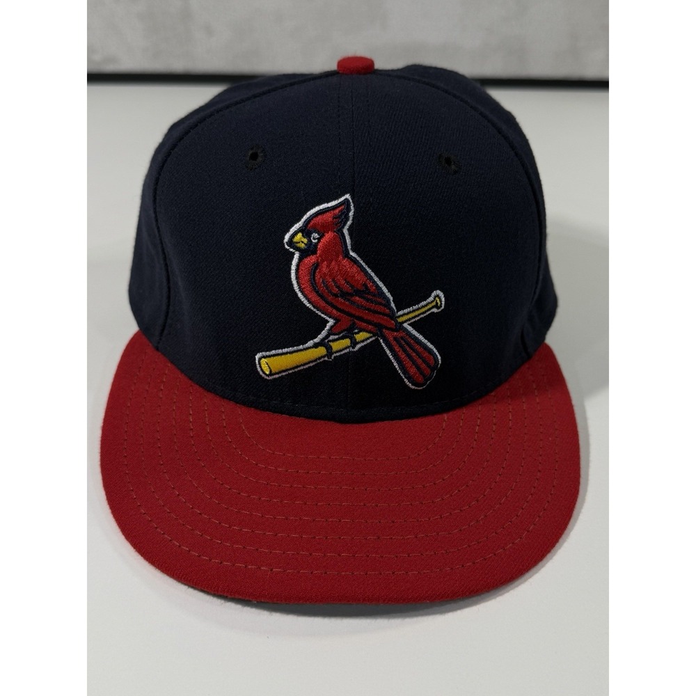 St. Louis Cardinals New Era 59FIFTY Fitted Hat 7 1/8 Navy Red MLB On Field EUC